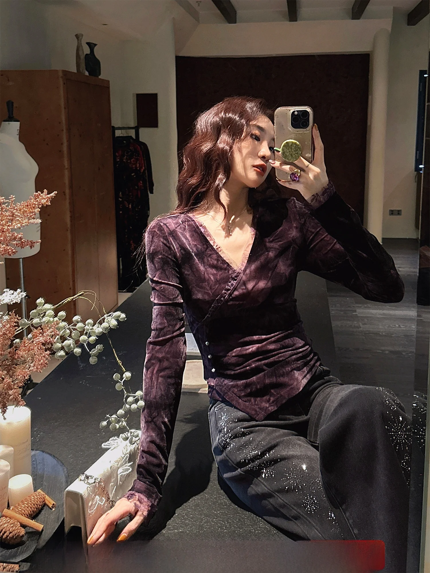 Sl Long Sve Tie Dye Lace Blouse Base irt T irt Women's Casual Faion High Waist V Ne Polyester Spandex Blend
Sl Long Sve Tie Dye Lace Blouse Base irt T irt Women's Casual Faion High Waist V Ne Polyester Spandex Blend
