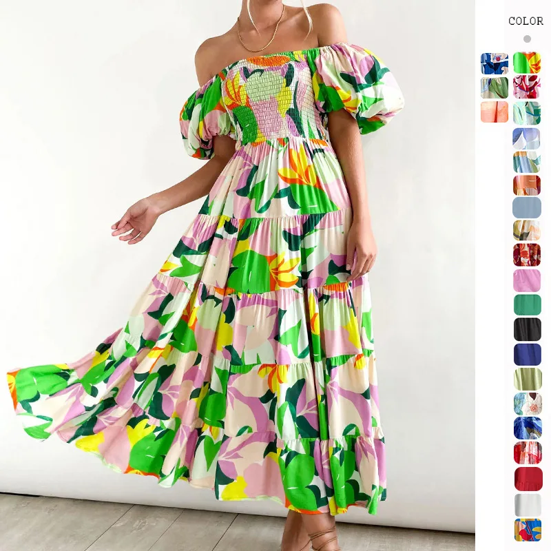2026 Summer New Bubble Sleeve Vacation Slimming Long Dress For Women, High-Waisted Off-Shoulder Printed Dress
2026 Summer New Bubble Sleeve Vacation Slimming Long Dress For Women, High-Waisted Off-Shoulder Printed Dress