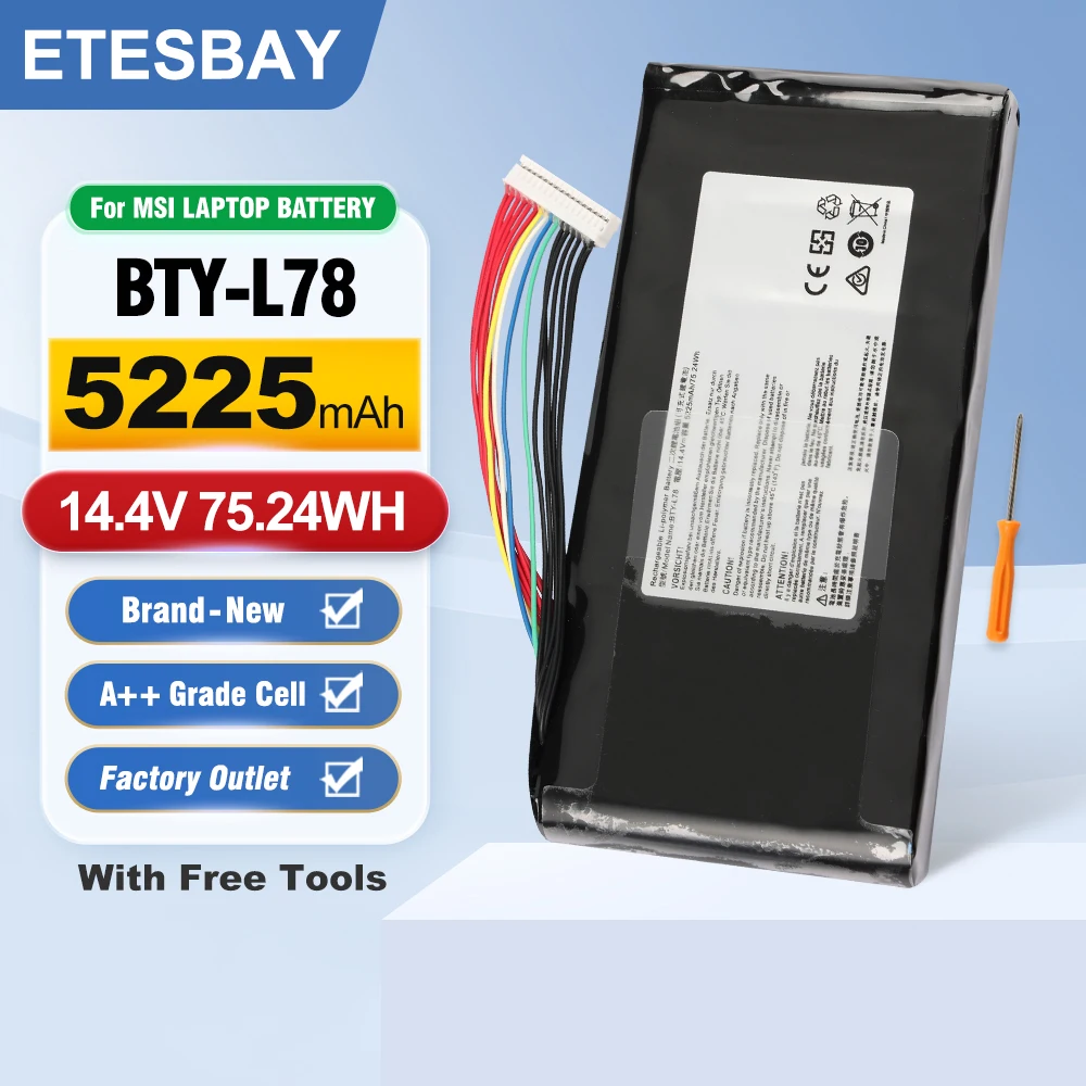 ETESBAY BTY-L78 New Laptop Battery For MSI GT62 GT62VR GT80 GT80S GT73 GT8GL552JX GL552 GL552V GL552VX GL552J GL552JW X55LM2H
ETESBAY BTY-L78 New Laptop Battery For MSI GT62 GT62VR GT80 GT80S GT73 GT8GL552JX GL552 GL552V GL552VX GL552J GL552JW X55LM2H