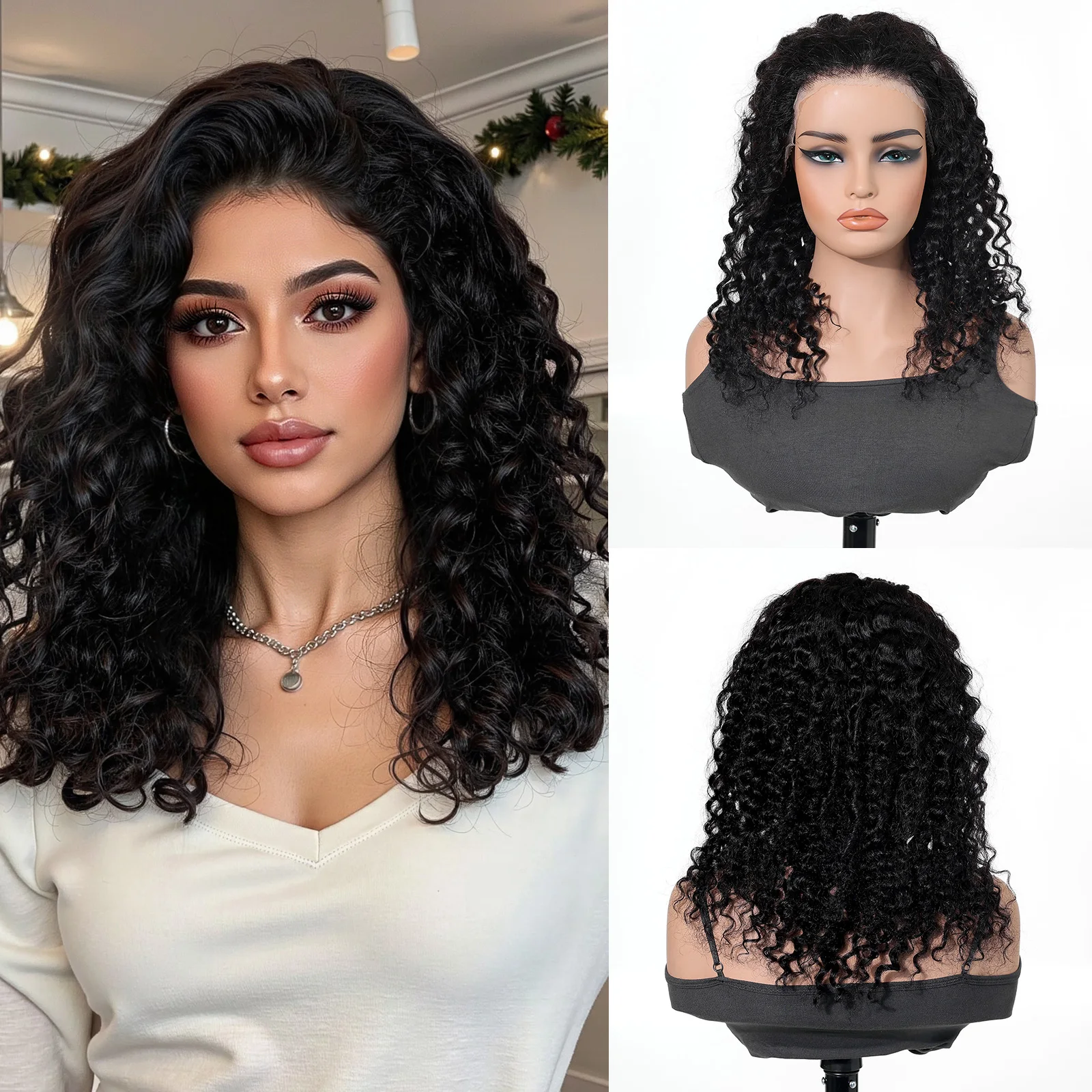 13x4 Lace Front Wig Deep Wave Short Black Blended Hair Synthetic Mix Pre Plucked Stretch Net Cap 3 Combs Adjustable
13x4 Lace Front Wig Deep Wave Short Black Blended Hair Synthetic Mix Pre Plucked Stretch Net Cap 3 Combs Adjustable