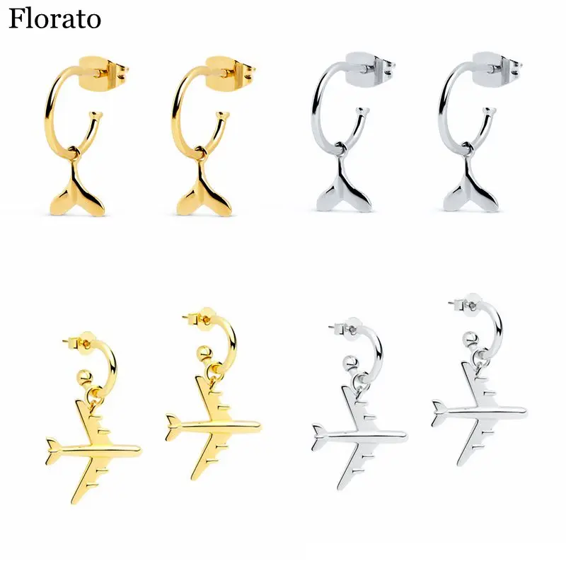 Real 925 Silver Earrings For Women Gold Fish tail Aircraft Pendant Earrings Girl Ear Bone Piercing Earring Small Hoop aretes
Real 925 Silver Earrings For Women Gold Fish tail Aircraft Pendant Earrings Girl Ear Bone Piercing Earring Small Hoop aretes