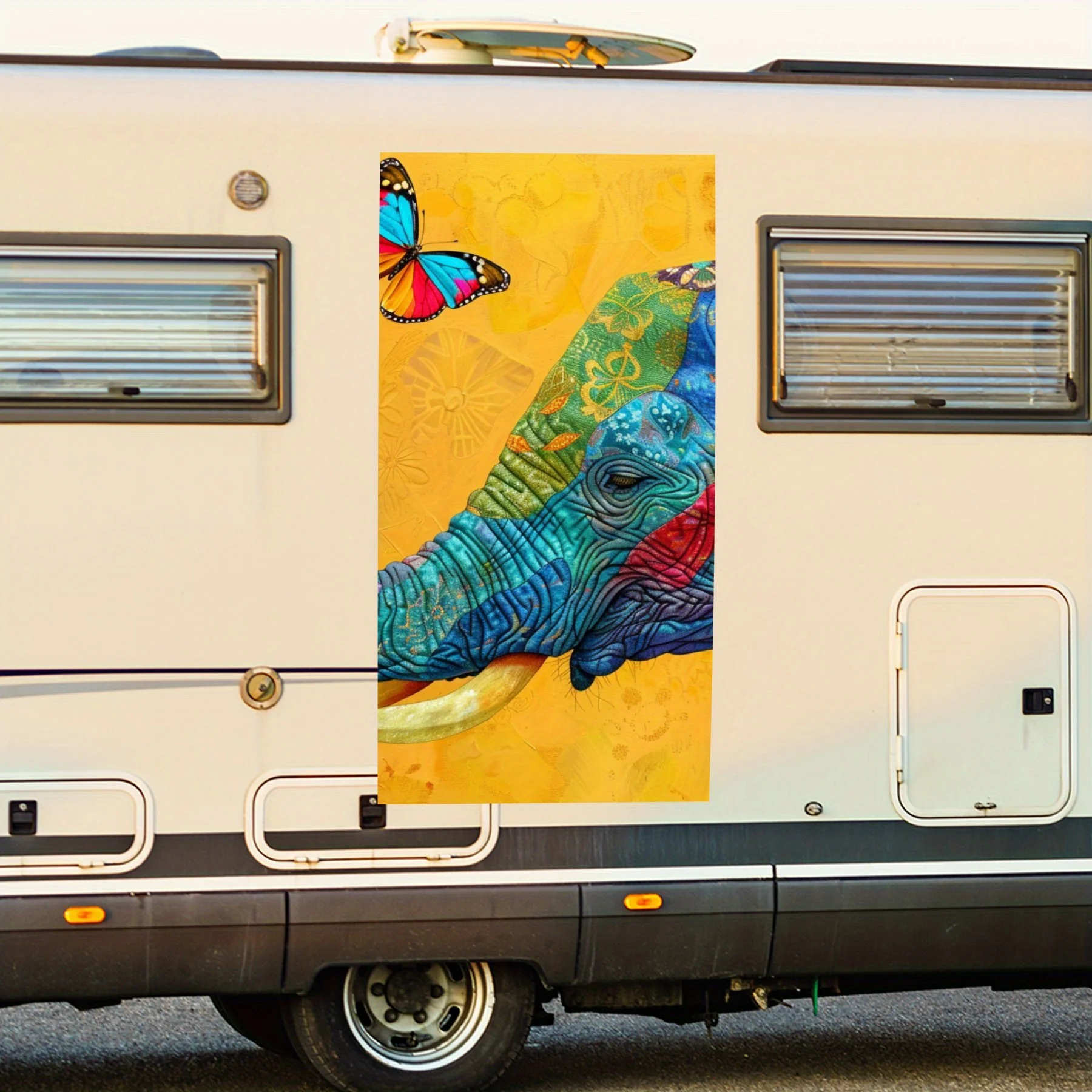 Colorful Elephant and Butterfly Motorhome Car Door Sticker PVC Self Waterproof Stick, Striking Auto Exterior Accessories Decor P
Colorful Elephant and Butterfly Motorhome Car Door Sticker PVC Self Waterproof Stick, Striking Auto Exterior Accessories Decor P