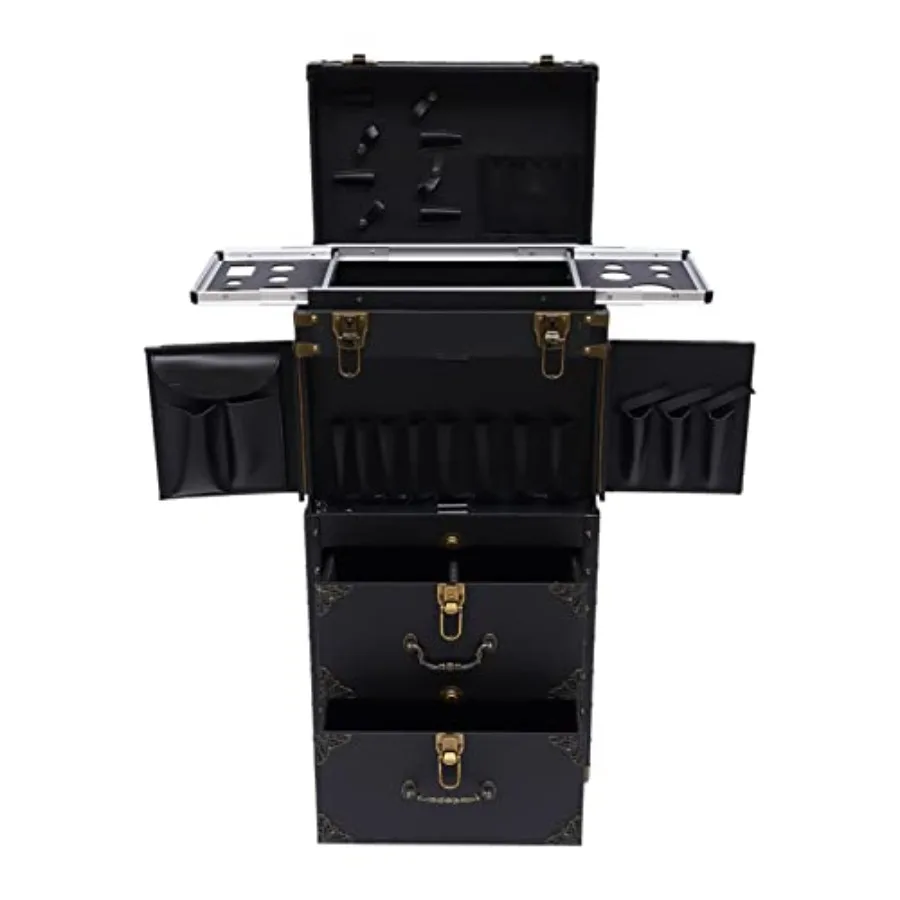 Rolling Lockable Makeup Train Case for Beauty Salons, ABS Plastic, Black, Heavy-Duty Wheels Hair Dryer Holder
Rolling Lockable Makeup Train Case for Beauty Salons, ABS Plastic, Black, Heavy-Duty Wheels Hair Dryer Holder