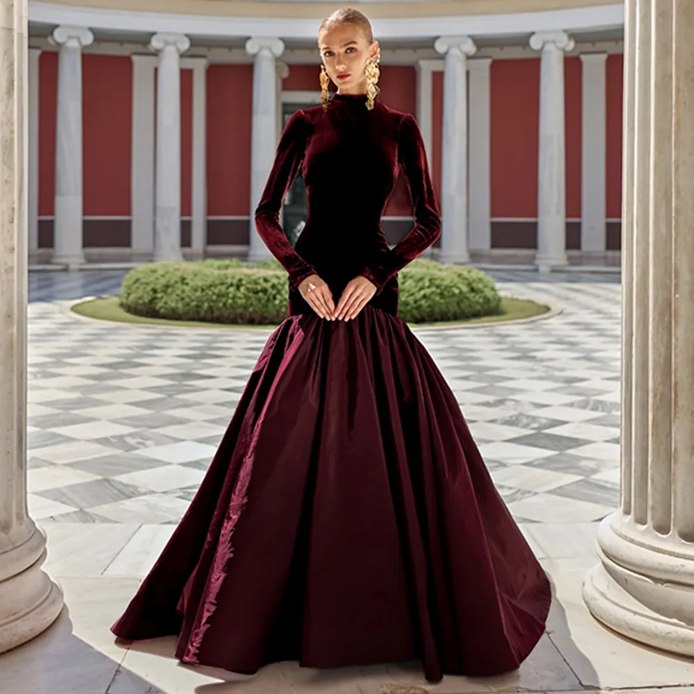 Customized Burgundy Velour Formal Evening Dress Trumpet / Mermaid Celebrity Gowns Simple Long Sleeves Party Occasion Gowns
Customized Burgundy Velour Formal Evening Dress Trumpet / Mermaid Celebrity Gowns Simple Long Sleeves Party Occasion Gowns