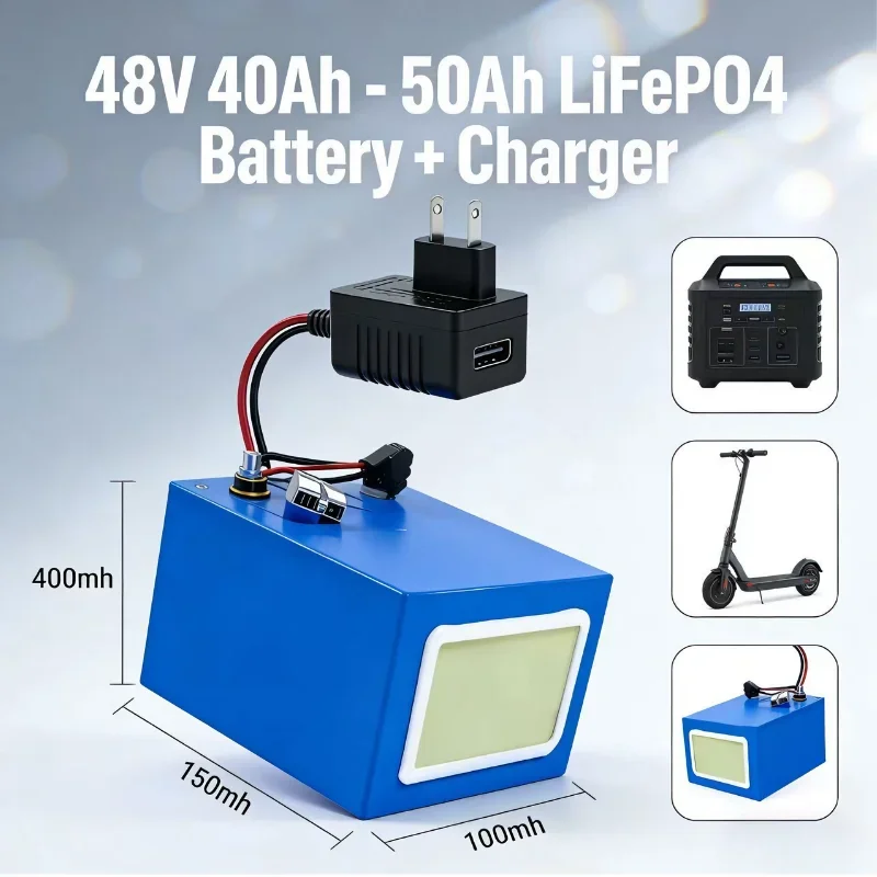 Аккумулятор LiFePO₄ 48В 40Ач 50Ач | 16S | Высокая мощность 2000 Вт | Bluetooth-приложение | Электросамокат, электровелосипед, трицикл с глубоким циклом заряда и функцией подзарядки
Аккумулятор LiFePO₄ 48В 40Ач 50Ач | 16S | Высокая мощность 2000 Вт | Bluetooth-приложение | Электросамокат, электровелосипед, трицикл с глубоким циклом заряда и функцией подзарядки