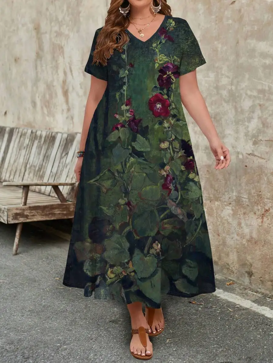 Womens Plus Size Vintage Floral V-Neck Short Sleeve Maxi Dress Casual Boho Summer Beach Dress
Womens Plus Size Vintage Floral V-Neck Short Sleeve Maxi Dress Casual Boho Summer Beach Dress