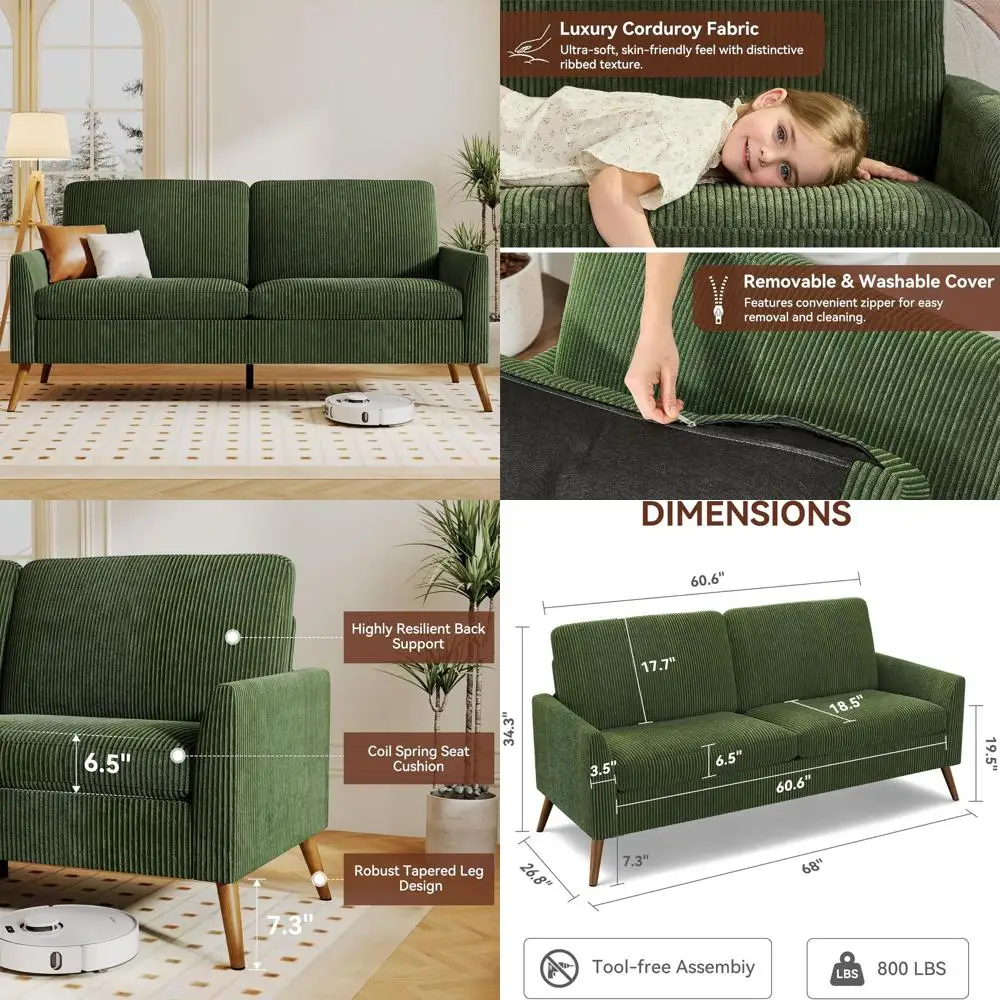 Зеленый вельветовый диван-софа с пружинным матрасом, каркасом из массива дерева, глубоким сиденьем для спальни или гостиной
Зеленый вельветовый диван-софа с пружинным матрасом, каркасом из массива дерева, глубоким сиденьем для спальни или гостиной