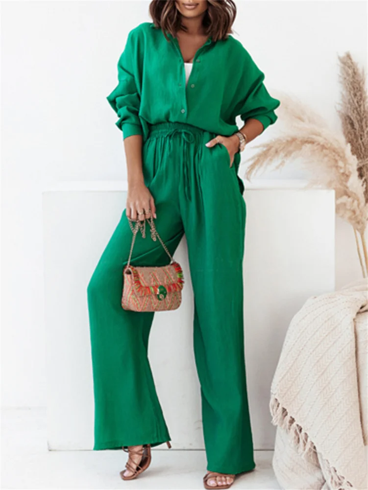 2pcs Women Tracksuit Lapel Long Sleeves Cotton Linen T-shirt High Waist Drawstring Wide-leg Pants Casual Loose Outfits
2pcs Women Tracksuit Lapel Long Sleeves Cotton Linen T-shirt High Waist Drawstring Wide-leg Pants Casual Loose Outfits