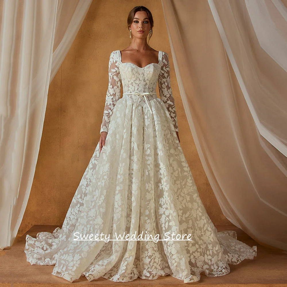 Lace Wedding Dress Detachable Long Sleeves Customized Sweetheart Bow Belt Sweep Train Backless A Line Bride Bridal Gown
Lace Wedding Dress Detachable Long Sleeves Customized Sweetheart Bow Belt Sweep Train Backless A Line Bride Bridal Gown