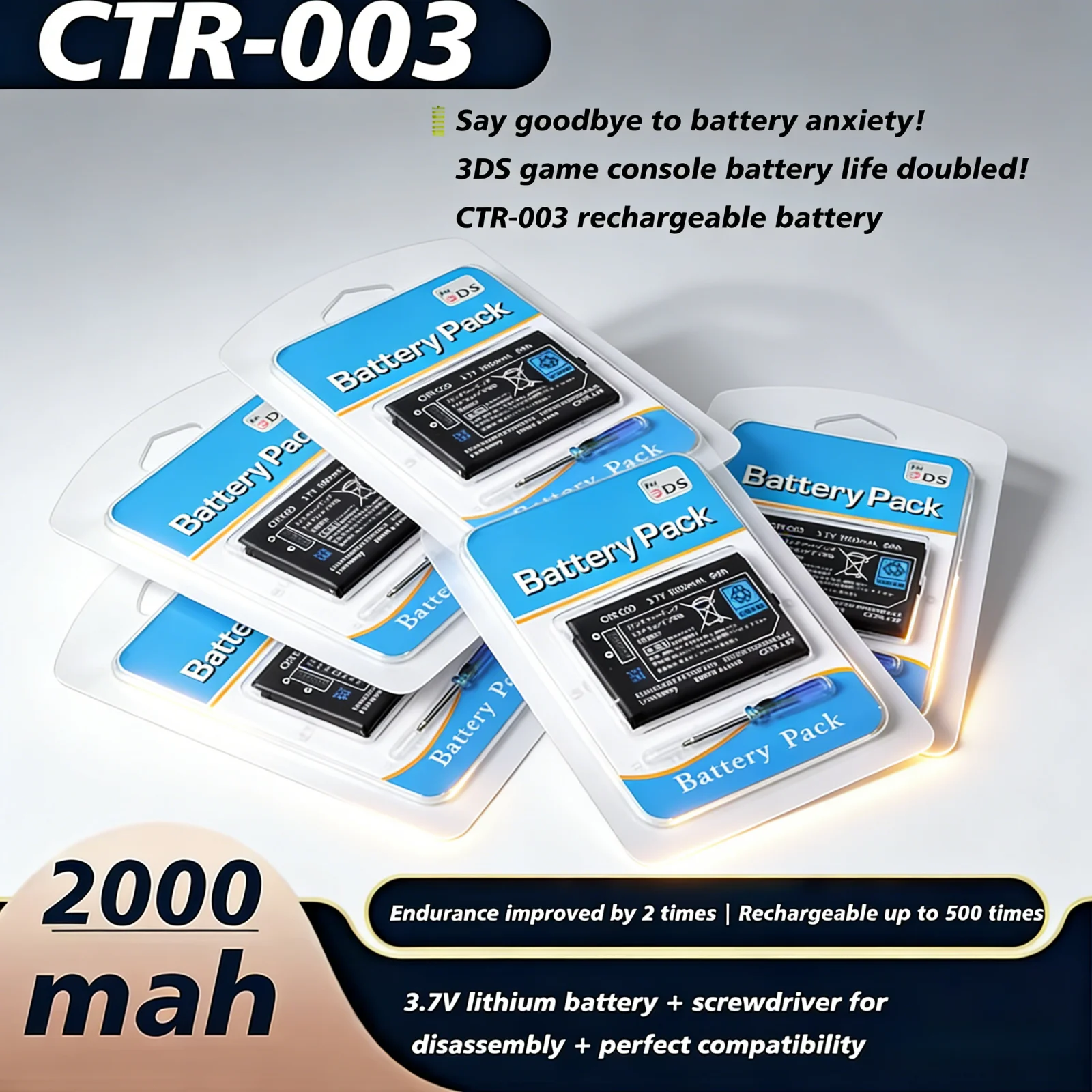 Upgraded SPR-003 2000mAh High Capacity Li-ion Battery for 3DS XL/LL, Replacement Game Console Parts with Screwdriver Tool Kit
Upgraded SPR-003 2000mAh High Capacity Li-ion Battery for 3DS XL/LL, Replacement Game Console Parts with Screwdriver Tool Kit