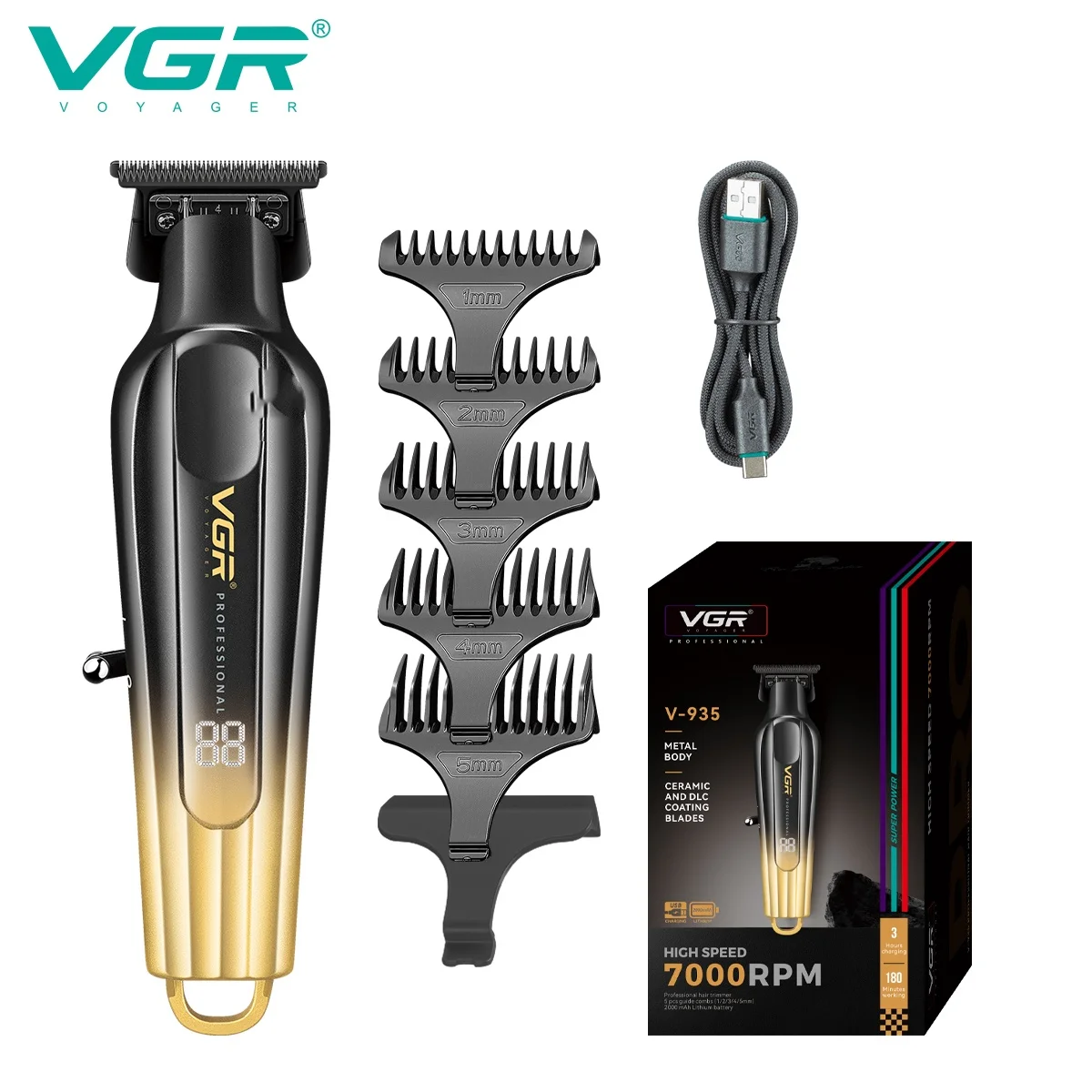 VGR Hair Trimmers Professional Hair Clippers Barber LED Electric Hair Cutting Household DLC Blade Metal Trimmer for Men V-935
VGR Hair Trimmers Professional Hair Clippers Barber LED Electric Hair Cutting Household DLC Blade Metal Trimmer for Men V-935