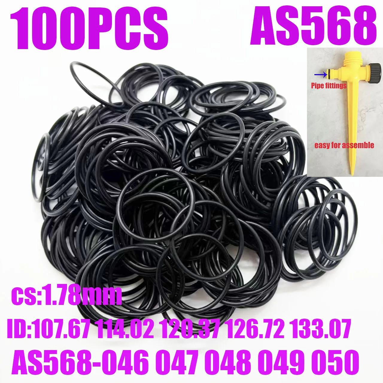 100PCS AS568 046 047 048 049 050 O-ring, rubber ring cs1.78 ID107.67 114.02 120.37 126.72 133.07
100PCS AS568 046 047 048 049 050 O-ring, rubber ring cs1.78 ID107.67 114.02 120.37 126.72 133.07