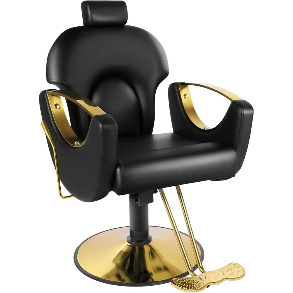 Adjustable 360° Swivel Hydraulic Barber Chair with Reclining Feature in Black and Gold
Adjustable 360° Swivel Hydraulic Barber Chair with Reclining Feature in Black and Gold