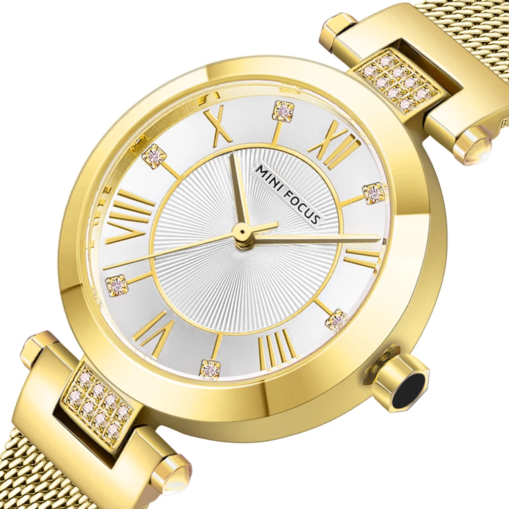 MMINI FOCUS MF0215L Women Luxury Quartz Watches Diamonds Scale Waterproof Gold Mesh Stainless Steel Band Lady Wrist Watch
MMINI FOCUS MF0215L Women Luxury Quartz Watches Diamonds Scale Waterproof Gold Mesh Stainless Steel Band Lady Wrist Watch