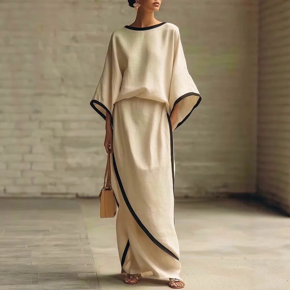 Elegant Casual Women's Loose Batwing Sleeve Set Wide Leg Pants Two Piece Suit Fashionable Long Robe Polyester Fabric
Elegant Casual Women's Loose Batwing Sleeve Set Wide Leg Pants Two Piece Suit Fashionable Long Robe Polyester Fabric