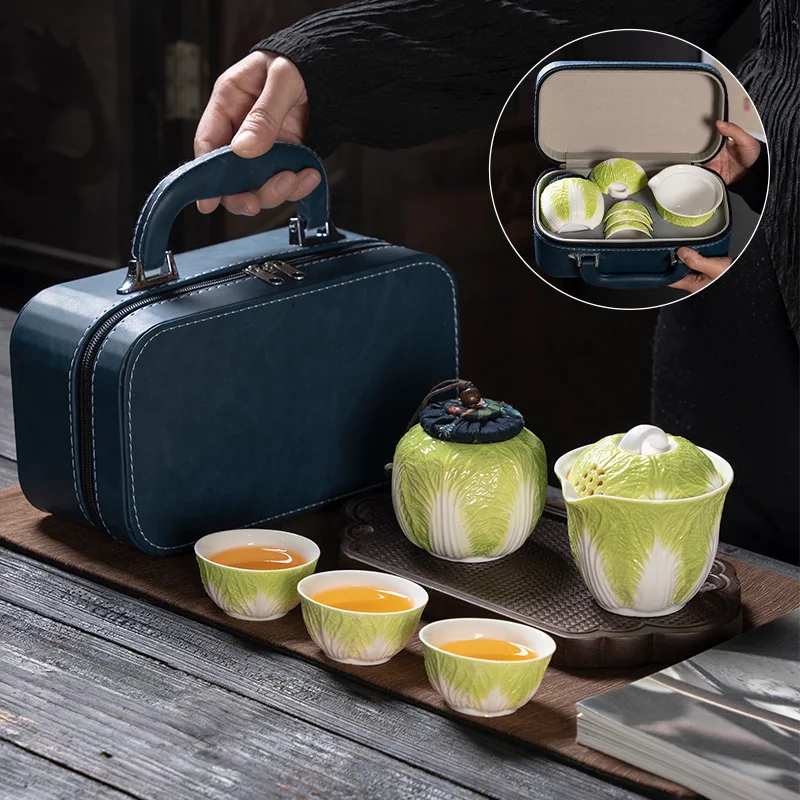 Creative Cabbage Travel Tea Set Ceramic Three Cup Outdoors Kuaike Cup Creative Portable Teaware Sets
Creative Cabbage Travel Tea Set Ceramic Three Cup Outdoors Kuaike Cup Creative Portable Teaware Sets