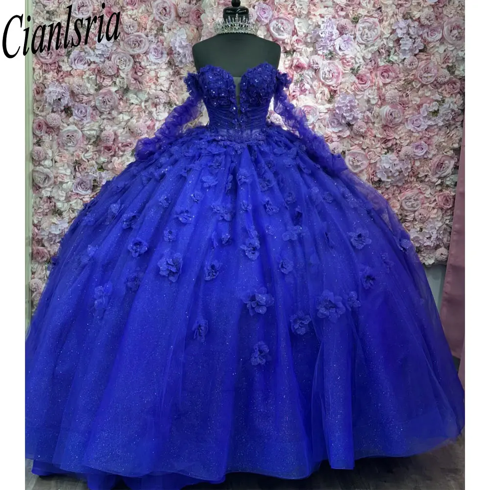 Royal Blue Sweetheart Long Sleeve Quinceanera Dresses Ball Gown 3D Flowers Appliques Lace Customized Corset Vestidos De XV Anos
Royal Blue Sweetheart Long Sleeve Quinceanera Dresses Ball Gown 3D Flowers Appliques Lace Customized Corset Vestidos De XV Anos