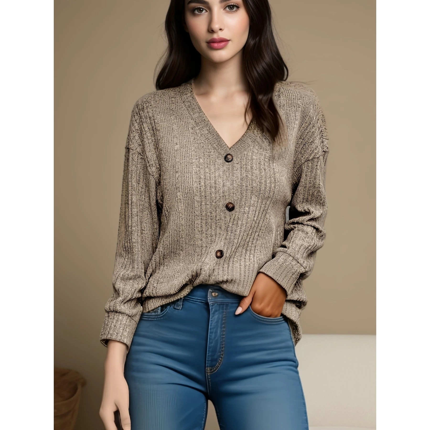Autumn Winter Women's Knitted Button up Long Sleeve Loose Top Elegant Style Casual T-Shirt Comfortable Fit Fashionable Design
Autumn Winter Women's Knitted Button up Long Sleeve Loose Top Elegant Style Casual T-Shirt Comfortable Fit Fashionable Design