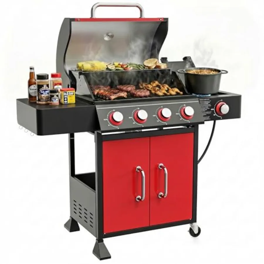 4 Burner Propane Gas Grill with Side Burner 601 Sq. In. Cooking Area 51 000 BTU BBQ Grill with Porcelain-Enameled Cast Iron Gra
4 Burner Propane Gas Grill with Side Burner 601 Sq. In. Cooking Area 51 000 BTU BBQ Grill with Porcelain-Enameled Cast Iron Gra