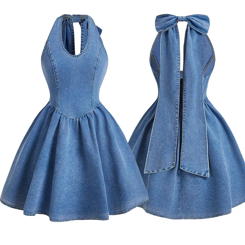 Women's Summer Casual Fashion Dress New Arrival Cowboy Style with Bow Strap Flared Skirt Elegant Summer Dress
Women's Summer Casual Fashion Dress New Arrival Cowboy Style with Bow Strap Flared Skirt Elegant Summer Dress