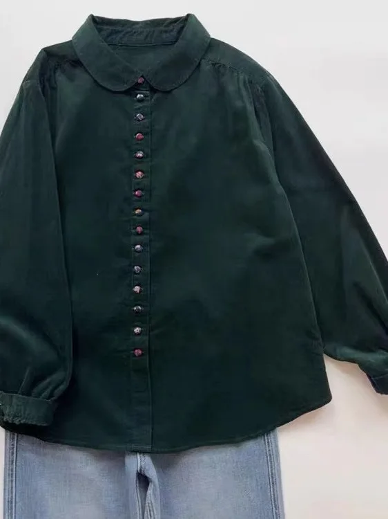 Ретро-рубашка из вельвета с отложным воротником, свободного кроя, на одной пуговице, универсальная, с длинным рукавом, хлопковая, повседневная.
Ретро-рубашка из вельвета с отложным воротником, свободного кроя, на одной пуговице, универсальная, с длинным рукавом, хлопковая, повседневная.