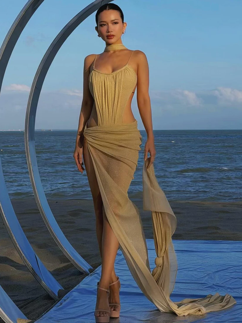 Sisjuly Beach Atmosphere Goddess Sparkling See-through Hollow out Irregular Strap Dress Set Women's Mid-length Long Skirt
Sisjuly Beach Atmosphere Goddess Sparkling See-through Hollow out Irregular Strap Dress Set Women's Mid-length Long Skirt