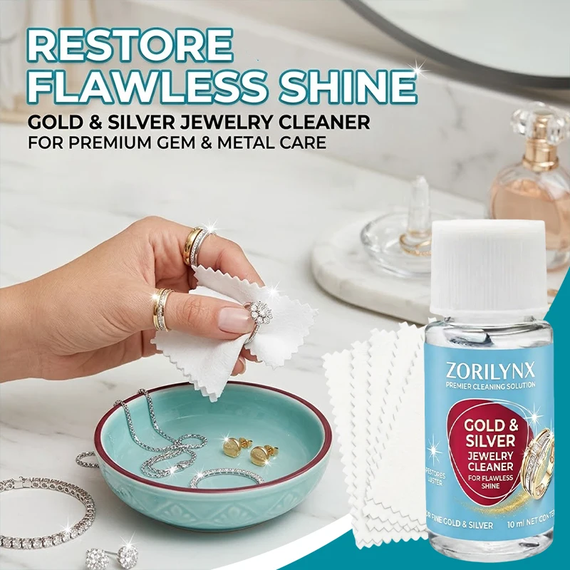 Professional Gold and Silver Jewelry Cleaner Liquid with Polishing Cloth Kit for Restoring Luster and Shine 10ml ZORILYNX
Professional Gold and Silver Jewelry Cleaner Liquid with Polishing Cloth Kit for Restoring Luster and Shine 10ml ZORILYNX