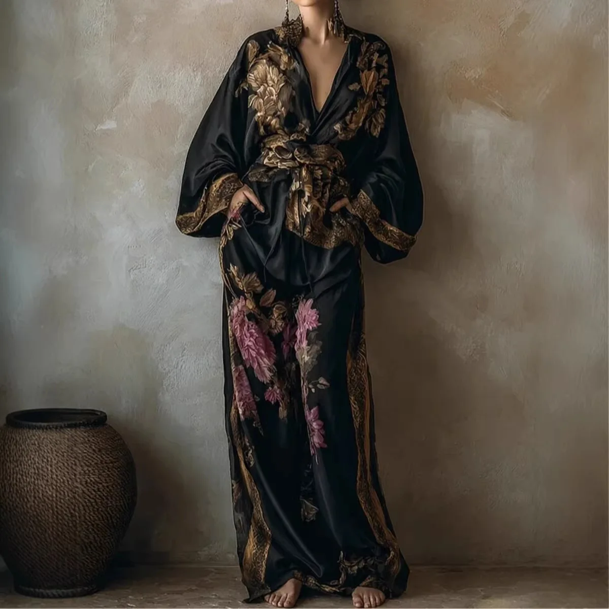 Vintage Flower Print Pants Sets Women Long Sleeve V-neck Leace-up Cardigan Top Wide Legs Trousers Two Piece Set Spring New 2026
Vintage Flower Print Pants Sets Women Long Sleeve V-neck Leace-up Cardigan Top Wide Legs Trousers Two Piece Set Spring New 2026