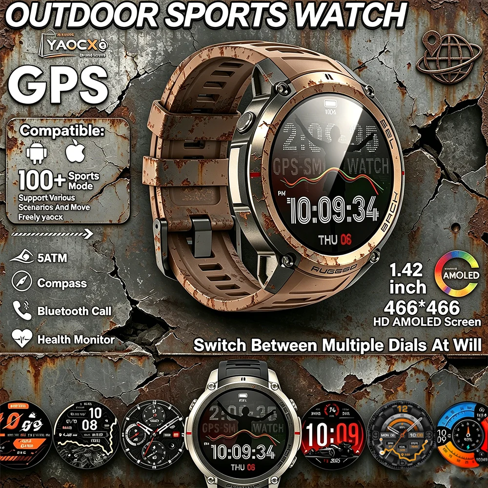 Rugged GPS Military Smart Watch 2026 BT Call Global 6-Satellite Positioning IP69 Waterproof 500mAh AMOLED Fitness Tracker
Rugged GPS Military Smart Watch 2026 BT Call Global 6-Satellite Positioning IP69 Waterproof 500mAh AMOLED Fitness Tracker