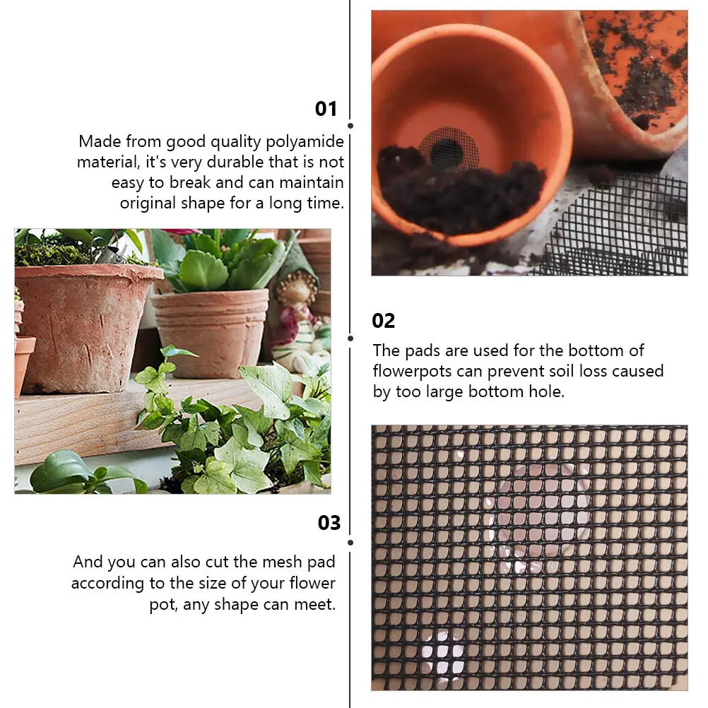 20Pcs Anti-Leak Flowerpot Bottom Mesh Pads High-Quality Reusable Polyamide Drainage Screen for Succulent Bonsai Ceramic Pots
20Pcs Anti-Leak Flowerpot Bottom Mesh Pads High-Quality Reusable Polyamide Drainage Screen for Succulent Bonsai Ceramic Pots