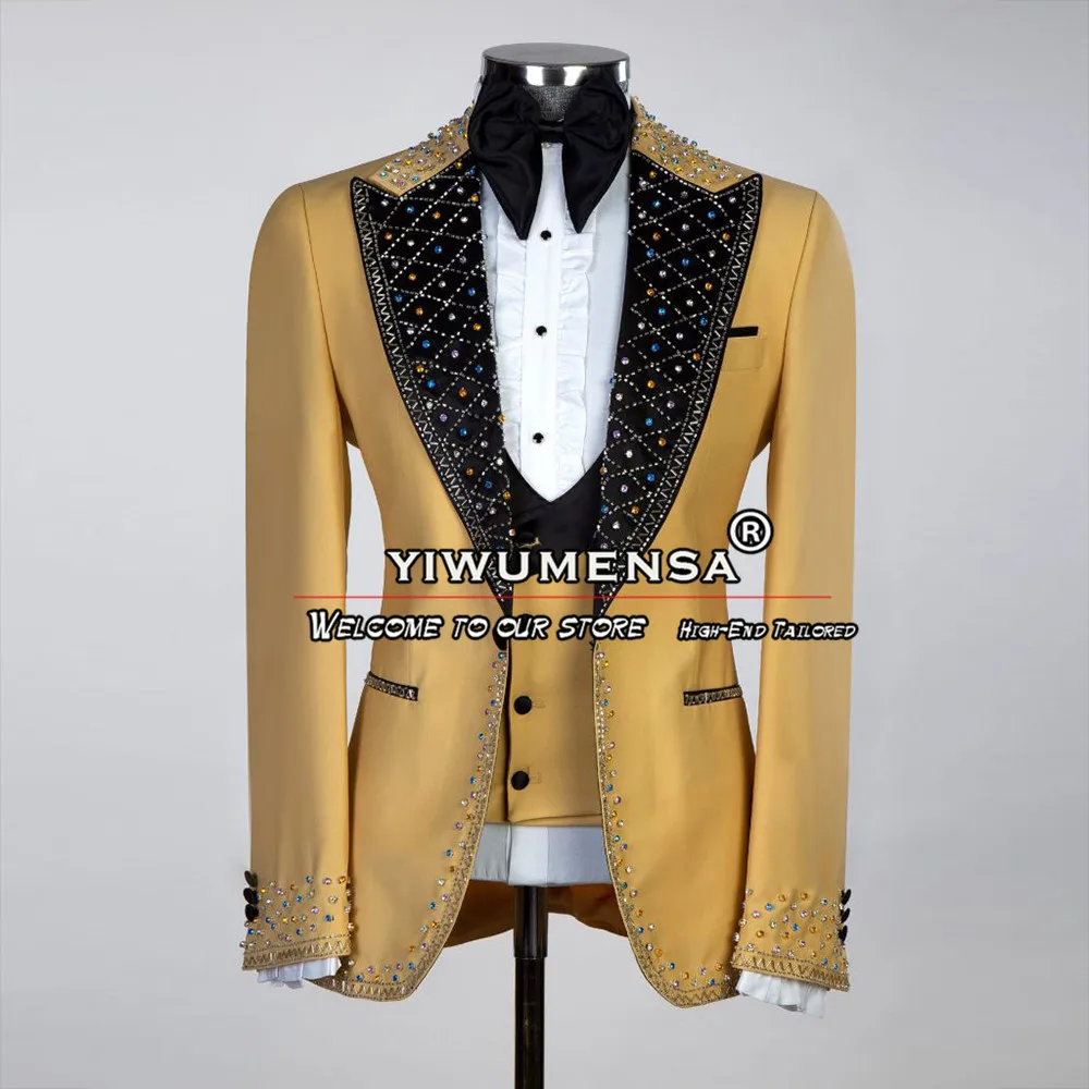 Champagne Suits Men For Wedding Colorful Beads Jacket Vest Pants 3 Pcs Formal Groom Tuxedos Prom Party Man Blazer Traje Hombre
Champagne Suits Men For Wedding Colorful Beads Jacket Vest Pants 3 Pcs Formal Groom Tuxedos Prom Party Man Blazer Traje Hombre