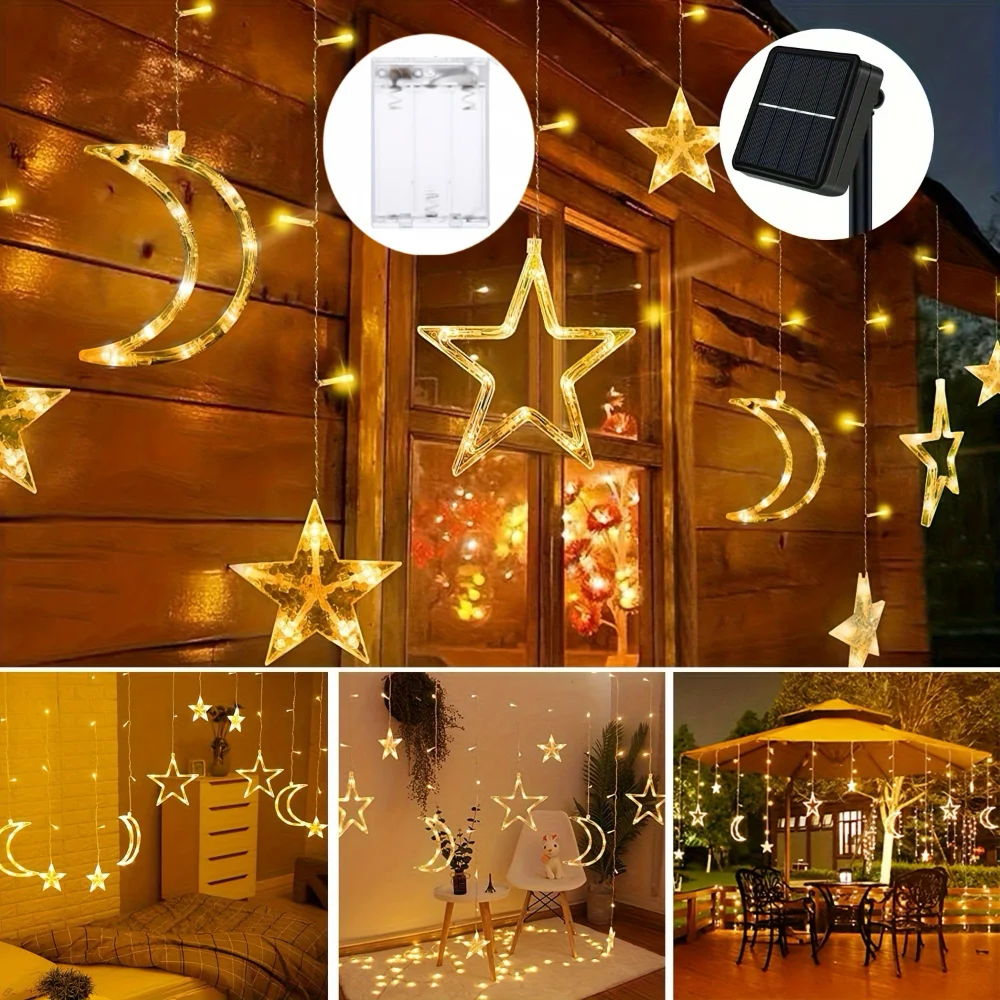 3,5 м звездные лунные гирлянды на солнечной батарее, 8 режимов, подвесные светодиодные занавески для праздничной вечеринки, Рождественский декор в честь Рамадана
3,5 м звездные лунные гирлянды на солнечной батарее, 8 режимов, подвесные светодиодные занавески для праздничной вечеринки, Рождественский декор в честь Рамадана