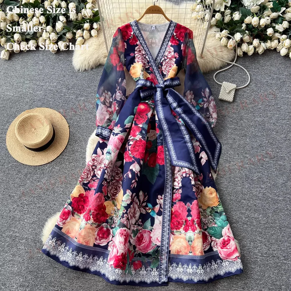 Elegant Summer Long Sleeve Floral Dresses Women Palace Rose Print Bohemia Lolita Autumn Casual Vestidos Brand
Elegant Summer Long Sleeve Floral Dresses Women Palace Rose Print Bohemia Lolita Autumn Casual Vestidos Brand