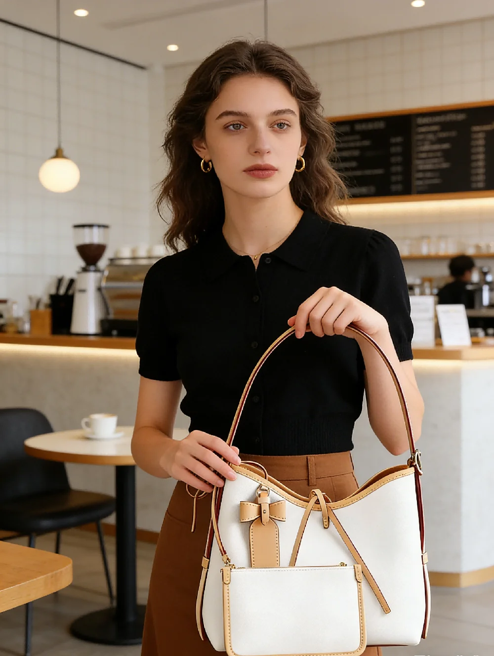 Two-piece women's white and tan canvas tote bag, large capacity shoulder bag
Two-piece women's white and tan canvas tote bag, large capacity shoulder bag