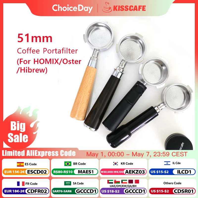 51mm Bottomless Portafilter For Homix H11 Oster Hibrew 3 Ears Reusable Filters Bakset Espresso Machine Accessories Barista Tools
51mm Bottomless Portafilter For Homix H11 Oster Hibrew 3 Ears Reusable Filters Bakset Espresso Machine Accessories Barista Tools