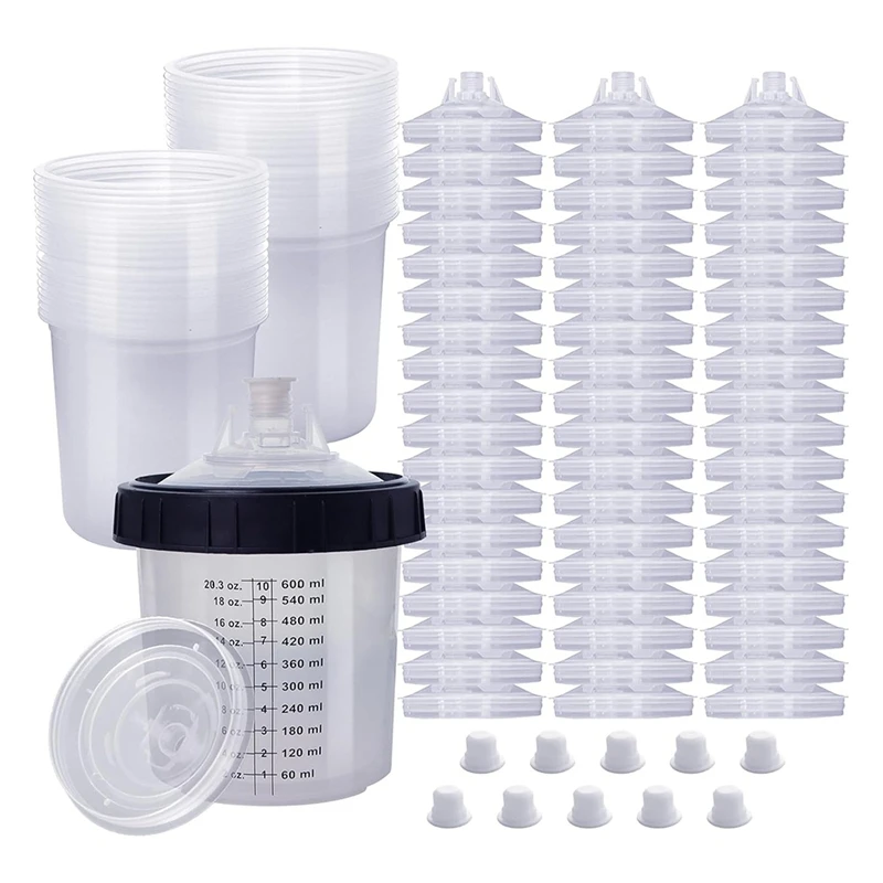 Paint Sprayer Mixing Cup, 20 Ounce (600Ml) Kit With 55 Cups And Lids System, 1 Hard Cup With Retainer Ring And 10 Plugs-A12K
Paint Sprayer Mixing Cup, 20 Ounce (600Ml) Kit With 55 Cups And Lids System, 1 Hard Cup With Retainer Ring And 10 Plugs-A12K