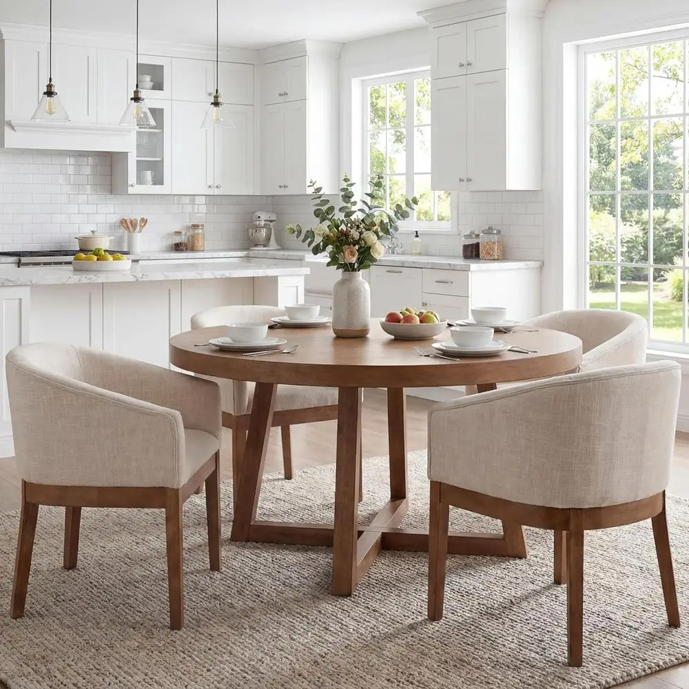 Linen-Cushioned Dining Chairs Set of 4 with Curved Backrests and Natural Wood Legs, Beige
Linen-Cushioned Dining Chairs Set of 4 with Curved Backrests and Natural Wood Legs, Beige