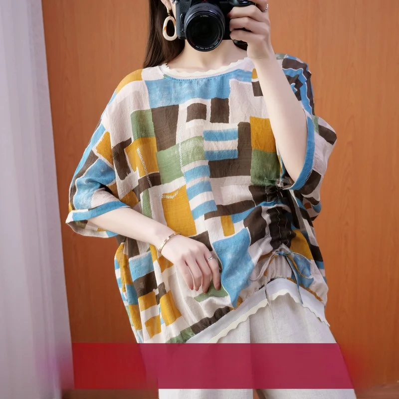 Loose Large Size round Neck Pullover Summer Vacation Shirt Thin Version Drawstring Pocket Rhinestone Casual Women's Top
Loose Large Size round Neck Pullover Summer Vacation Shirt Thin Version Drawstring Pocket Rhinestone Casual Women's Top