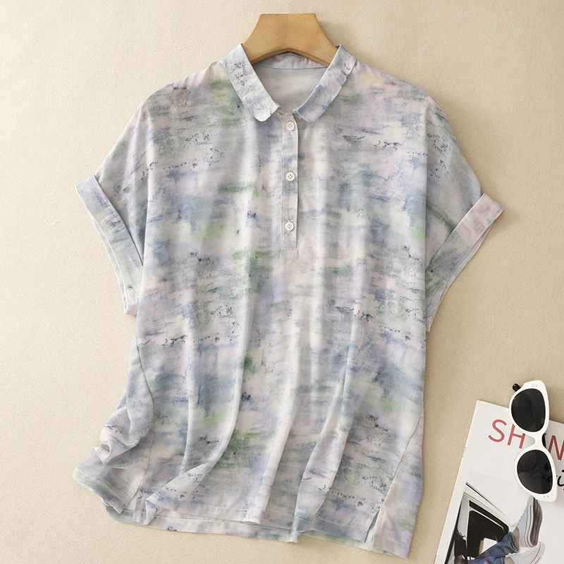 Elegant Silk Small Top with Collar Water-Mark Dyeing Beauty Cold Tone Woven Shirt Commute Style Loose Fit Short Sleeve Women'...
Elegant Silk Small Top with Collar Water-Mark Dyeing Beauty Cold Tone Woven Shirt Commute Style Loose Fit Short Sleeve Women'...