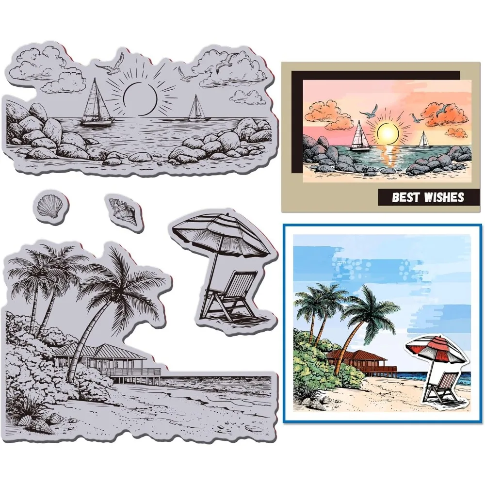 Summer Beach Scenery Cling Rubber Stamp 8.7"x7" Coconut Trees EVA Cling Mount Stamps Sea Scenery Rubber Stamp Set for Card
Summer Beach Scenery Cling Rubber Stamp 8.7"x7" Coconut Trees EVA Cling Mount Stamps Sea Scenery Rubber Stamp Set for Card