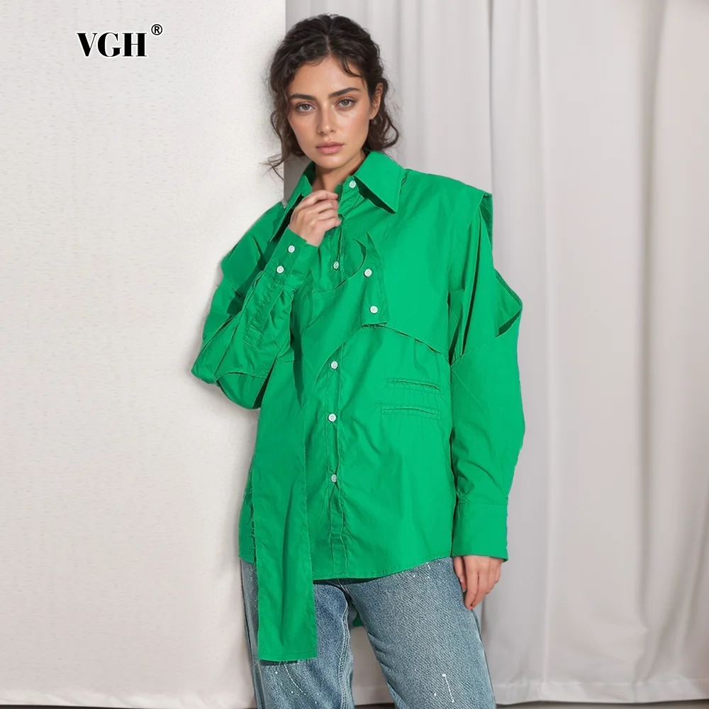 VGH Casual Hollow Out Spliced Pockets Shirts For Women Lapel Long Sleeve Patchwork Single Breasted Minimalist Blouses Female New
VGH Casual Hollow Out Spliced Pockets Shirts For Women Lapel Long Sleeve Patchwork Single Breasted Minimalist Blouses Female New