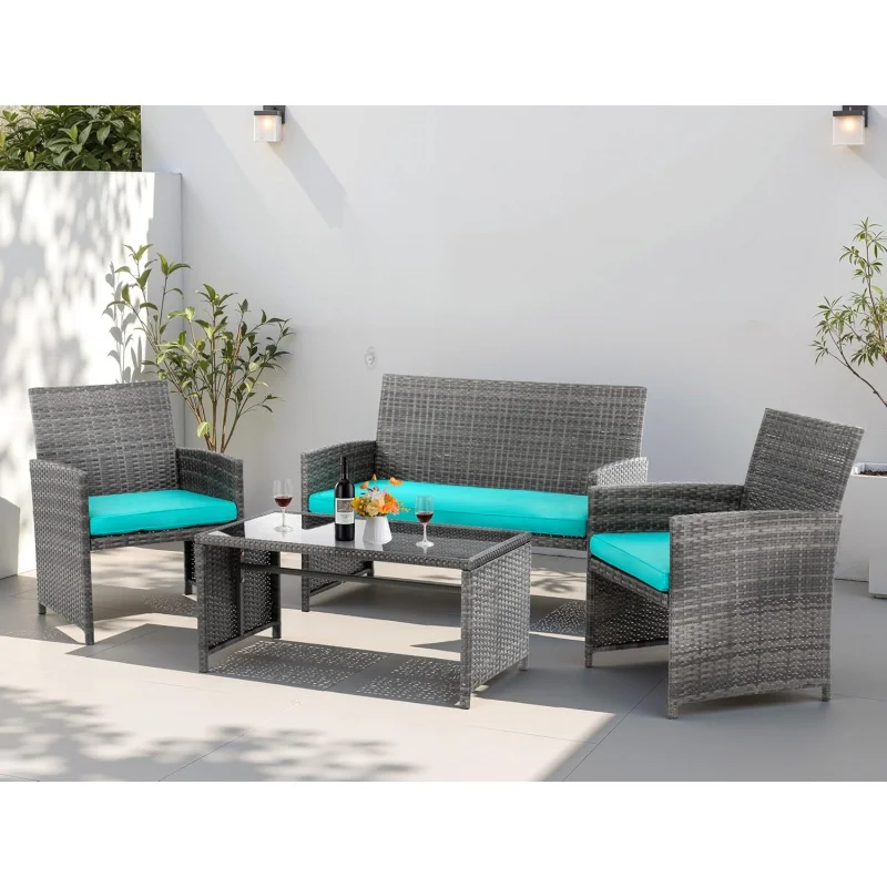 4-Piece Patio Rattan Wicker Furniture Set, Outdoor Conversation Set with Cushions & Tempered Glass Tabletop, All-Weather Gar
4-Piece Patio Rattan Wicker Furniture Set, Outdoor Conversation Set with Cushions & Tempered Glass Tabletop, All-Weather Gar
