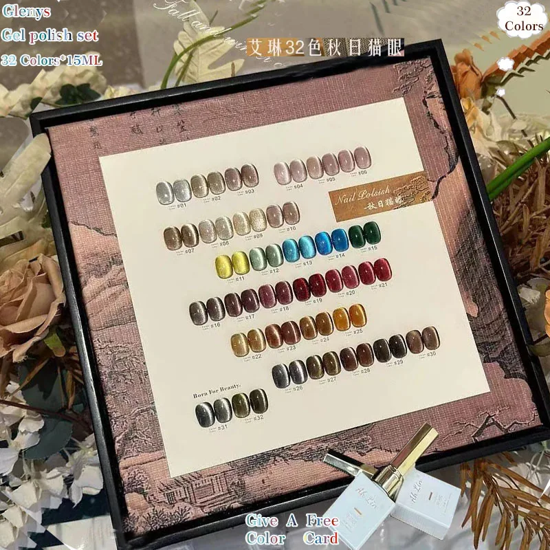 Glenys 32 color autumn ceramic cat's eye nail polish gel net red popular immersion gel color card UV LED nail art varnish set
Glenys 32 color autumn ceramic cat's eye nail polish gel net red popular immersion gel color card UV LED nail art varnish set