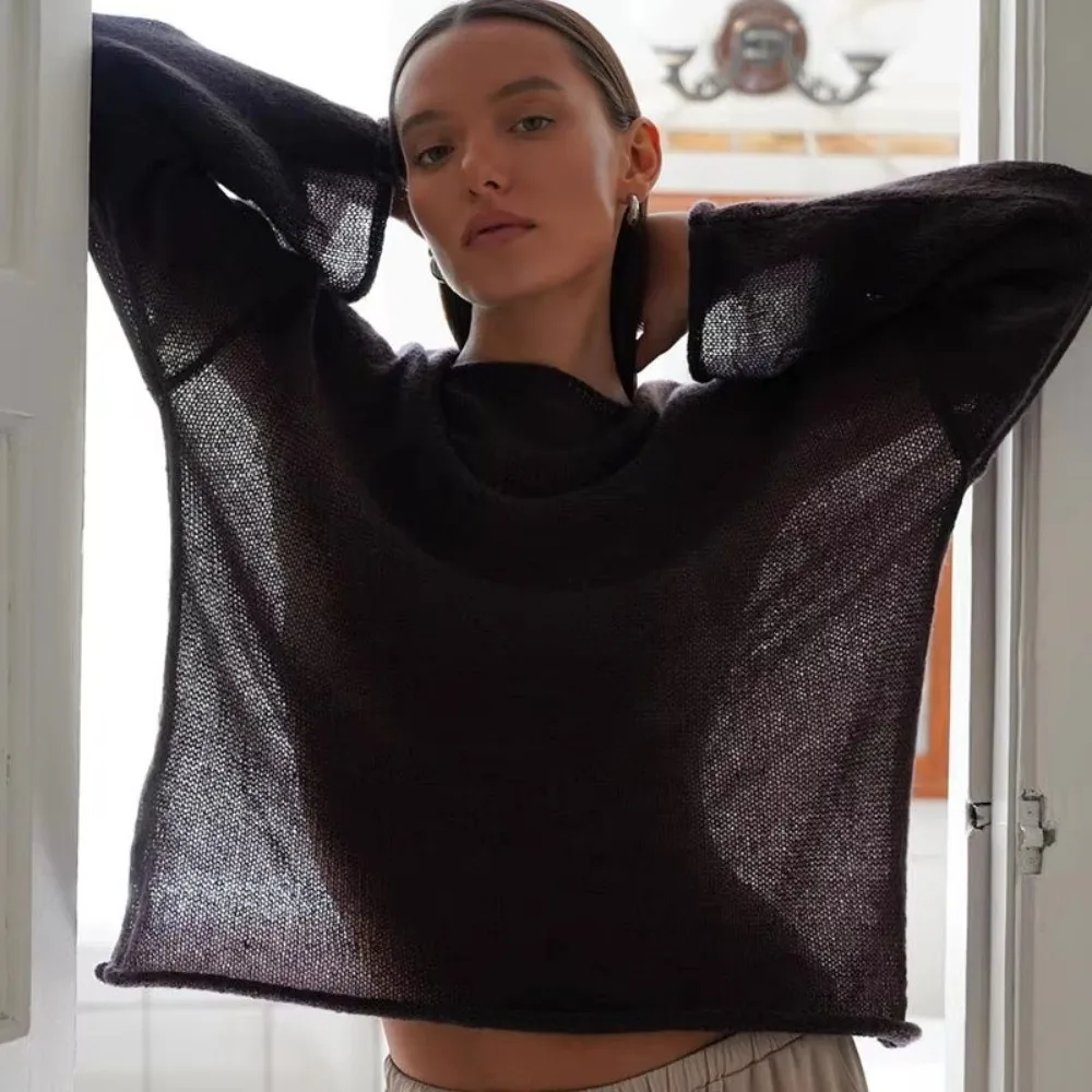 Элегантный крупный вязаный свитер с круглым вырезом, полупрозрачный, дышащий, с расклешенными рукавами, легкий, свободный пуловер
Элегантный крупный вязаный свитер с круглым вырезом, полупрозрачный, дышащий, с расклешенными рукавами, легкий, свободный пуловер