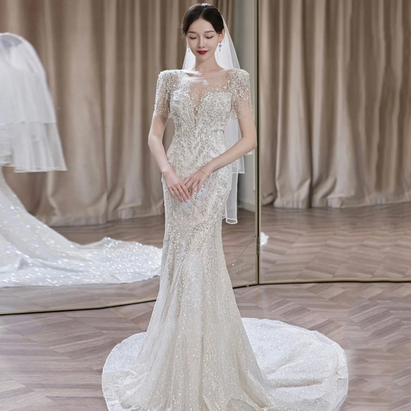 Maria Novia 2023 Mermaid Wedding Dresses Short Sleeve Luxury Beading Lace Bridal Dress Court Train Shinny Vestido De Noiva
Maria Novia 2023 Mermaid Wedding Dresses Short Sleeve Luxury Beading Lace Bridal Dress Court Train Shinny Vestido De Noiva