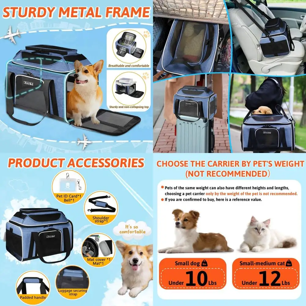 Expandable Soft-Sided Pet Carrier 18x13x9.5 - Airline Approved for Small Cats & Dogs with Locking Zippers and Anti-Scratch Mesh,
Expandable Soft-Sided Pet Carrier 18x13x9.5 - Airline Approved for Small Cats & Dogs with Locking Zippers and Anti-Scratch Mesh,