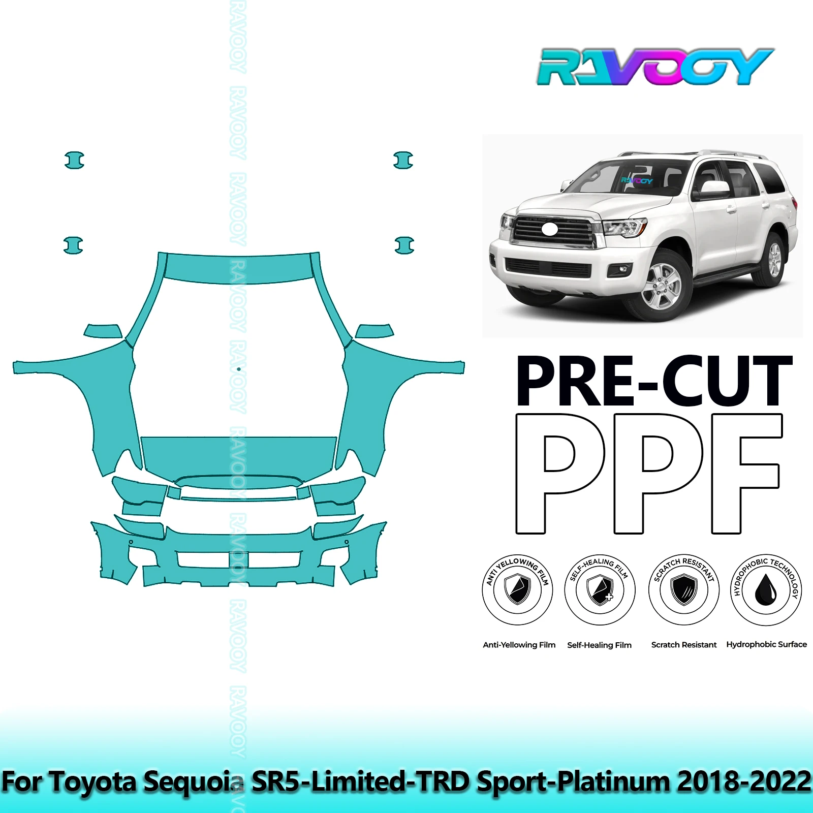 8.5Mil Precut Paint Protection Film PPF Clear Bra Front Kit For Toyota Sequoia SR5-Limited-TRD Sport-Platinum 2018-2022
8.5Mil Precut Paint Protection Film PPF Clear Bra Front Kit For Toyota Sequoia SR5-Limited-TRD Sport-Platinum 2018-2022