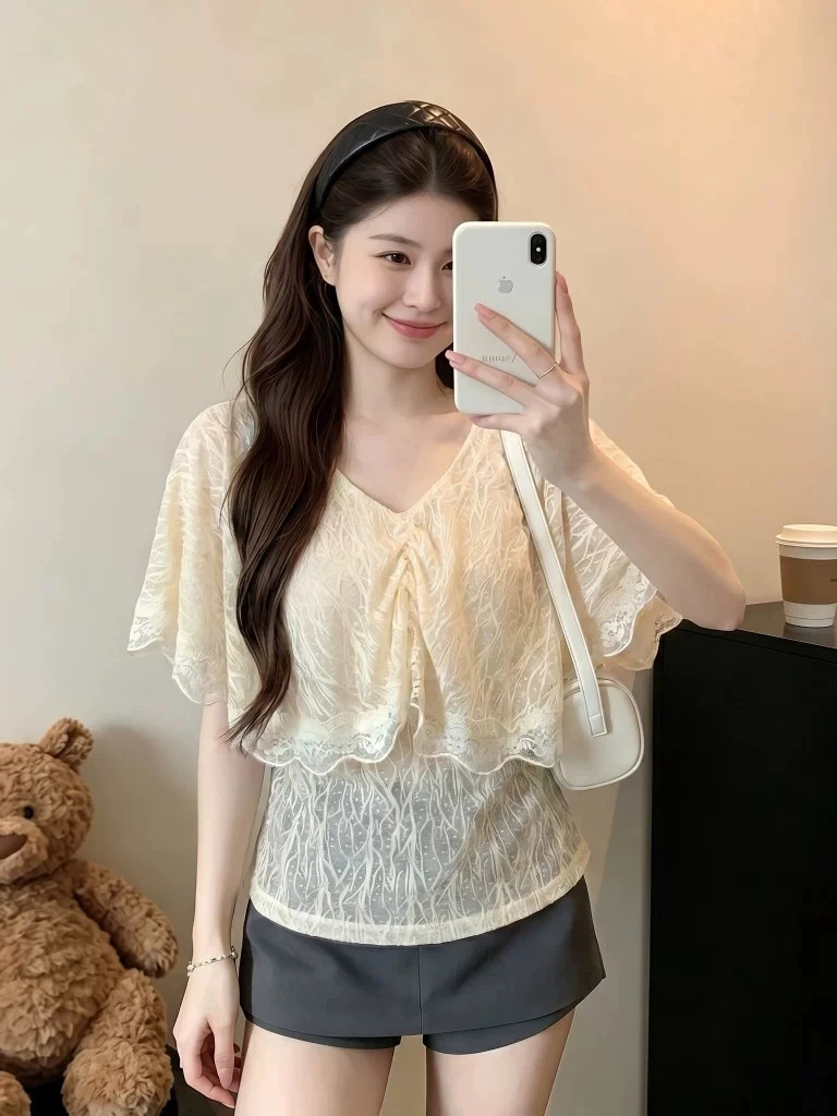Lace Trim V-Neck Shoulder Length Women's Chiffon Top Elegant Short Sleeve Summer New plus Size Beautiful Shirt Lovely Top
Lace Trim V-Neck Shoulder Length Women's Chiffon Top Elegant Short Sleeve Summer New plus Size Beautiful Shirt Lovely Top