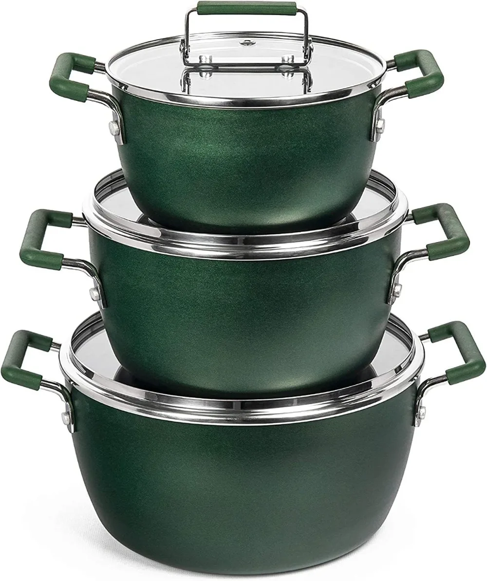 Green Pots and Pans Set Nonstick, 6 Stackable Piece Cooking Pots Set, Kitchen Pots, Non Stick Coating, 5qt 3qt & 1.5qt Pots with
Green Pots and Pans Set Nonstick, 6 Stackable Piece Cooking Pots Set, Kitchen Pots, Non Stick Coating, 5qt 3qt & 1.5qt Pots with
