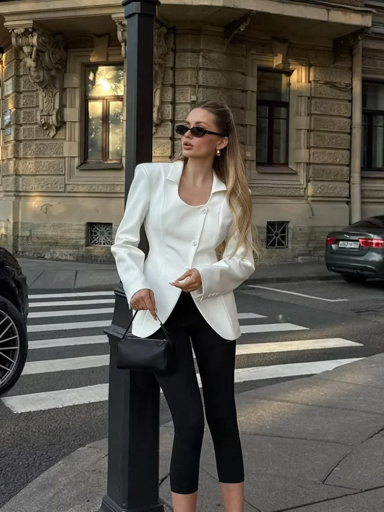 Women White Blazer Waist Cinching Coat U Neck Full Sleeve Single Breasted Jacket Chic Casual Lady Commuter Street Outwear
Women White Blazer Waist Cinching Coat U Neck Full Sleeve Single Breasted Jacket Chic Casual Lady Commuter Street Outwear